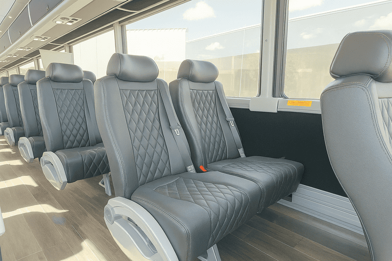 interior of Mission Viejo Shuttle Bus Company charter bus